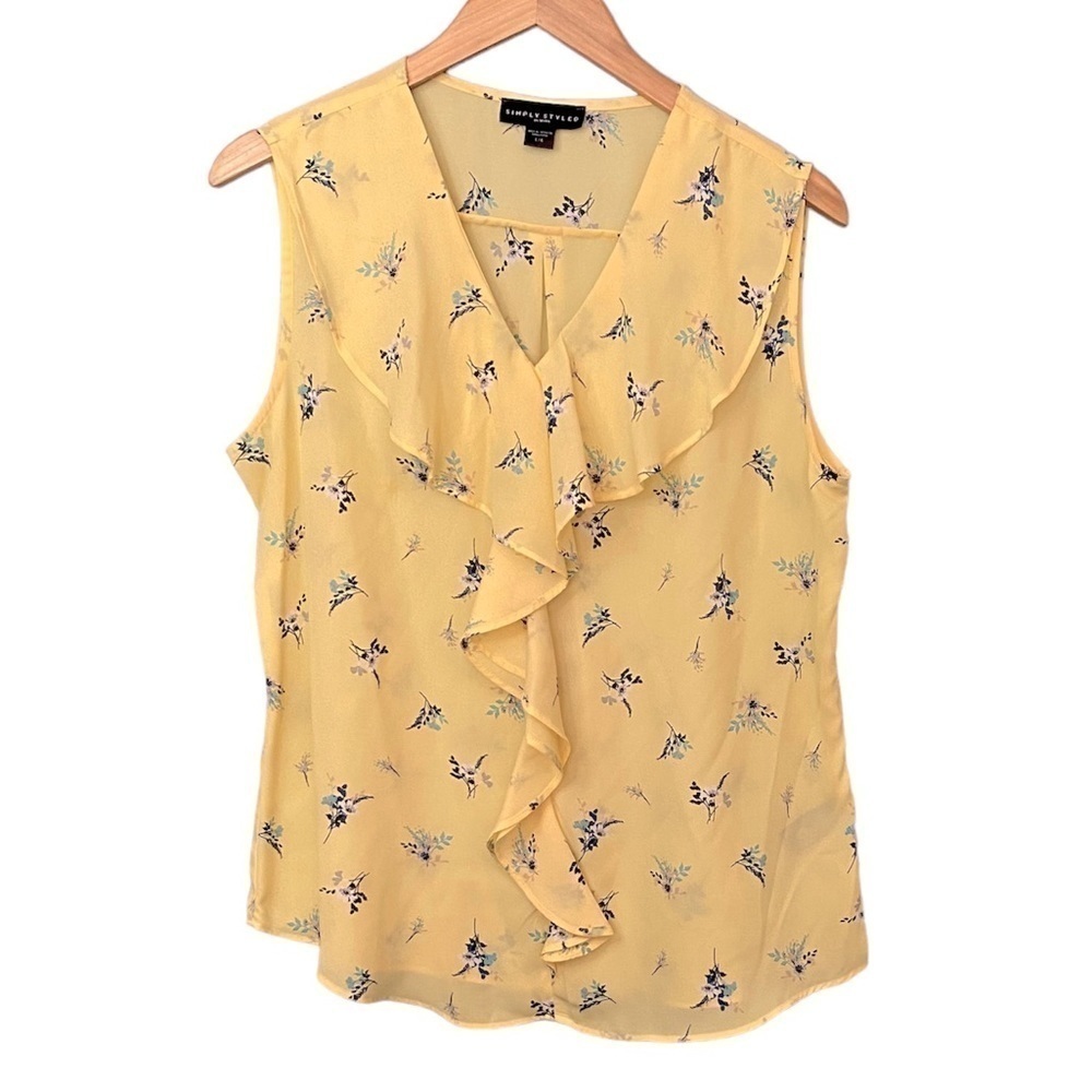 Simply Styled by Sears Yellow Floral Ruffled Tank Top Size L